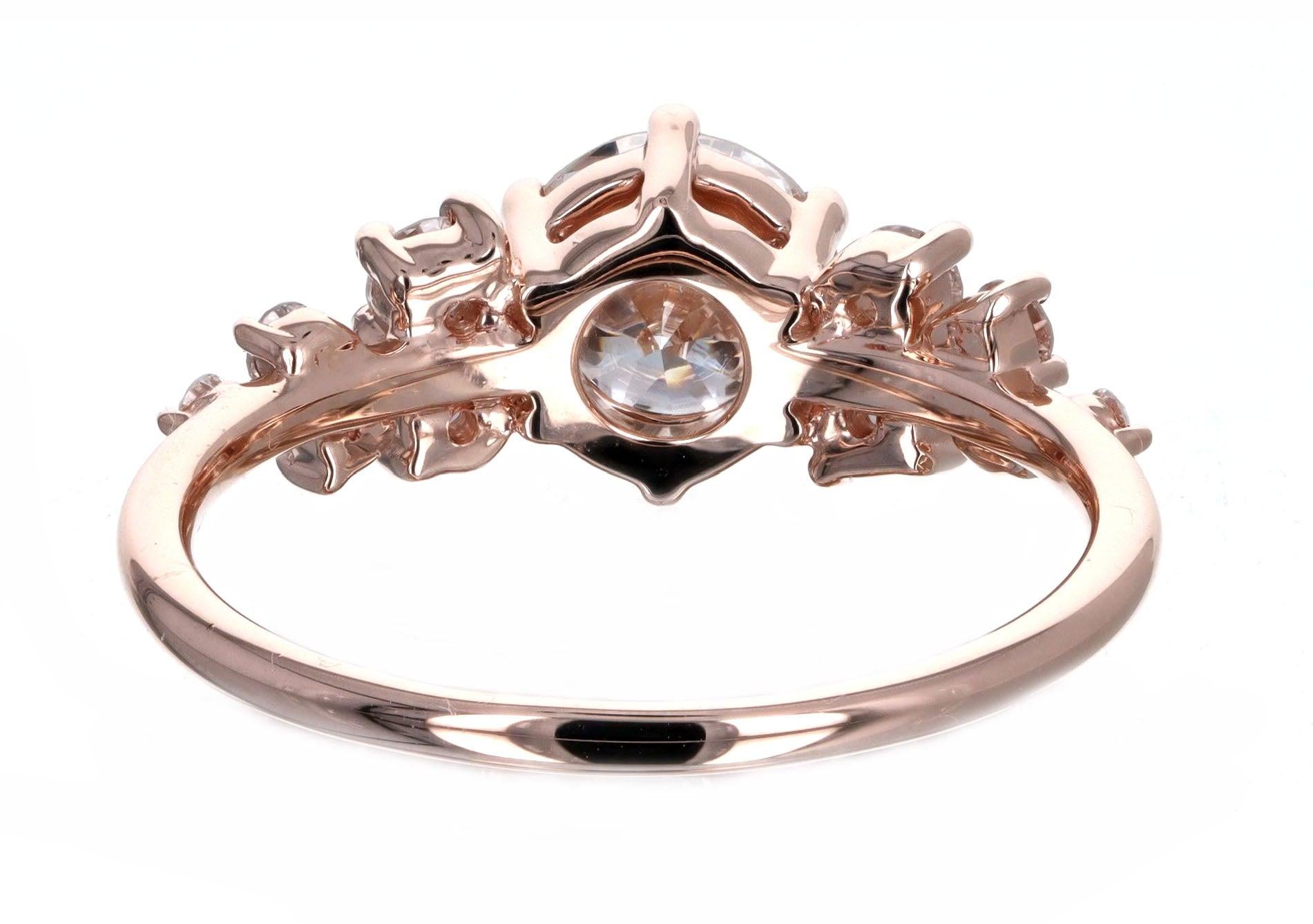 Bague de fiançailles florale en or rose 14 carats avec diamants ronds brillants de 1,04 carat Pour femmes en vente