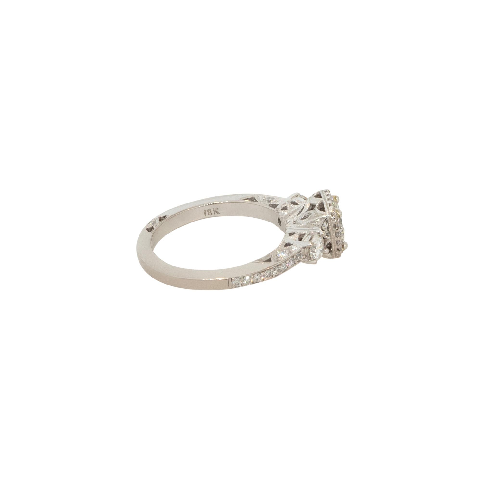 Round Cut 1.04 Carat Round Diamond 3 Stone Halo Engagement Ring 18 Karat in Stock For Sale