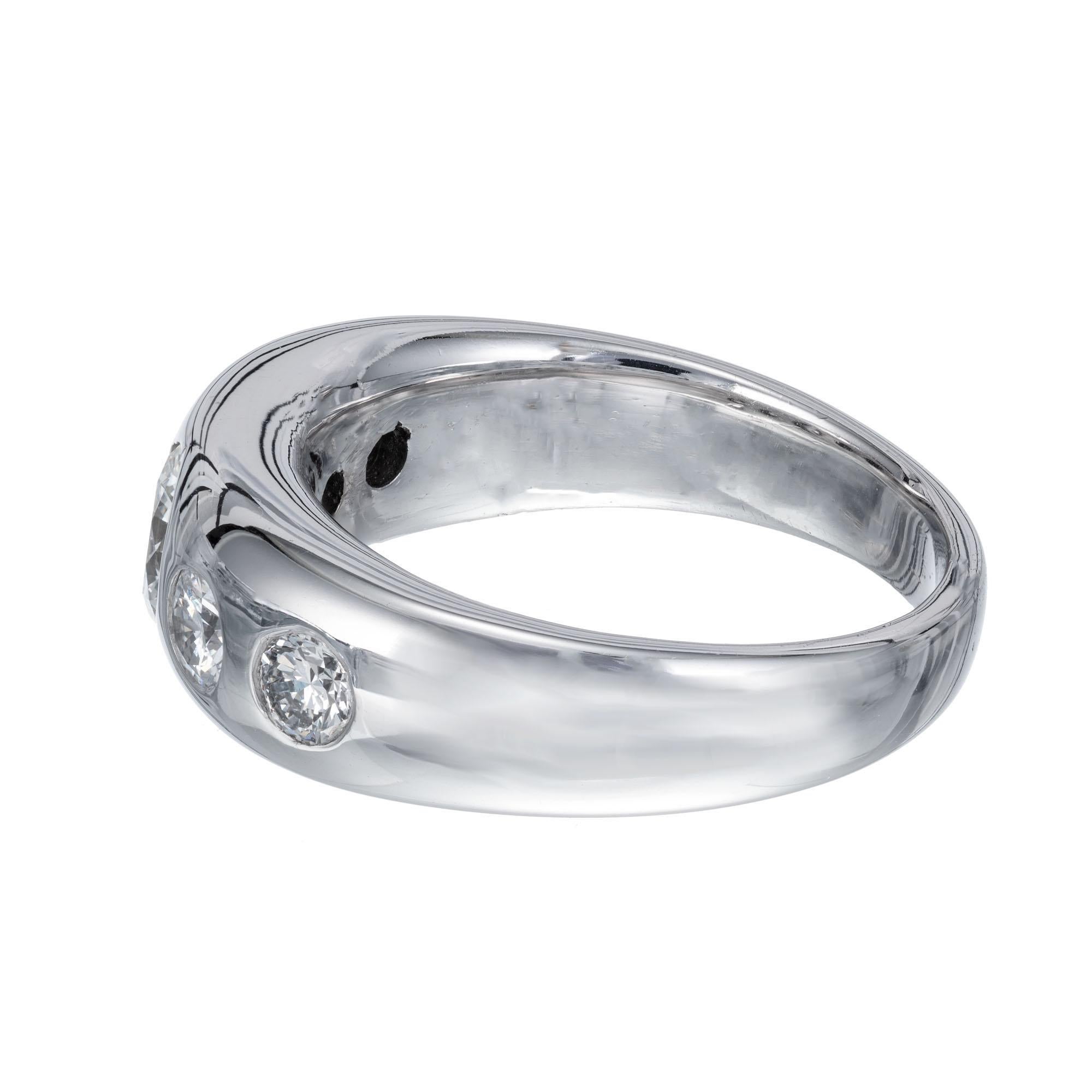 Round Cut 1.04 Carat Round Diamond Platinum Gypsy Style Band Ring For Sale