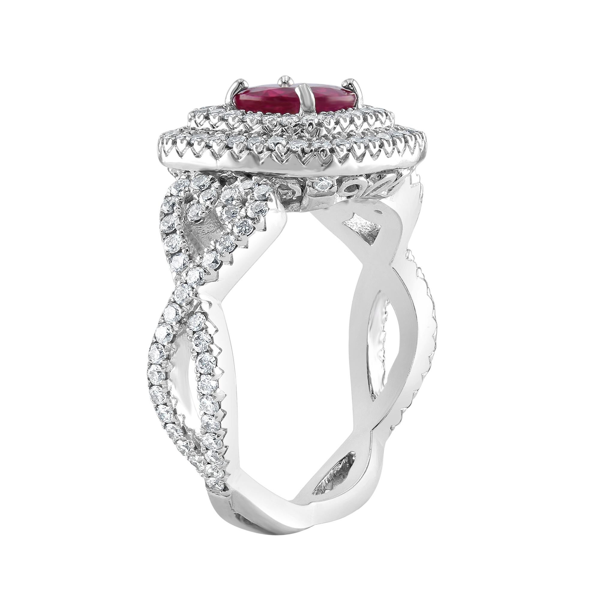 Modern 1.04 Carat Ruby and Diamond White Gold Cocktail Ring For Sale