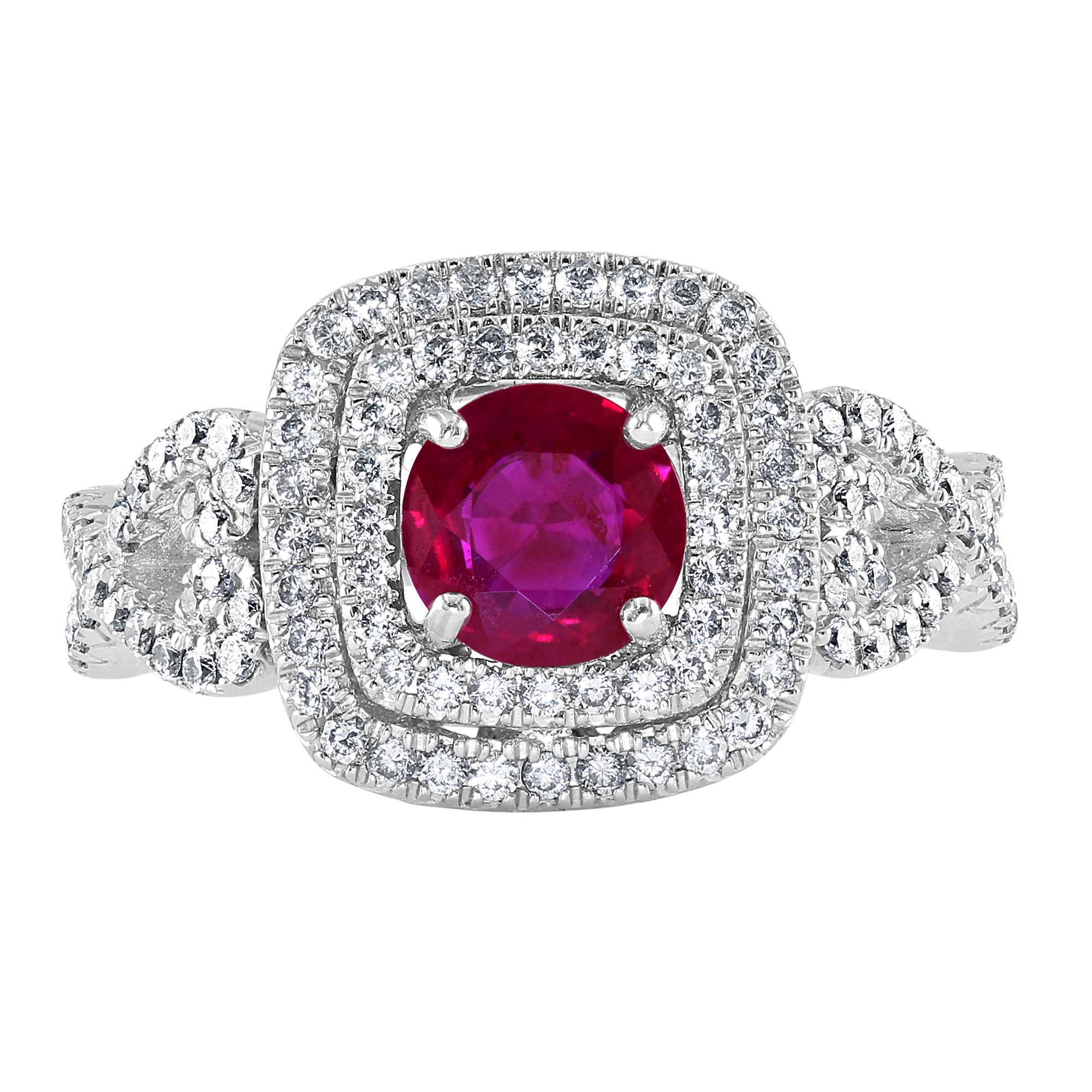 1.04 Carat Ruby and Diamond White Gold Cocktail Ring For Sale