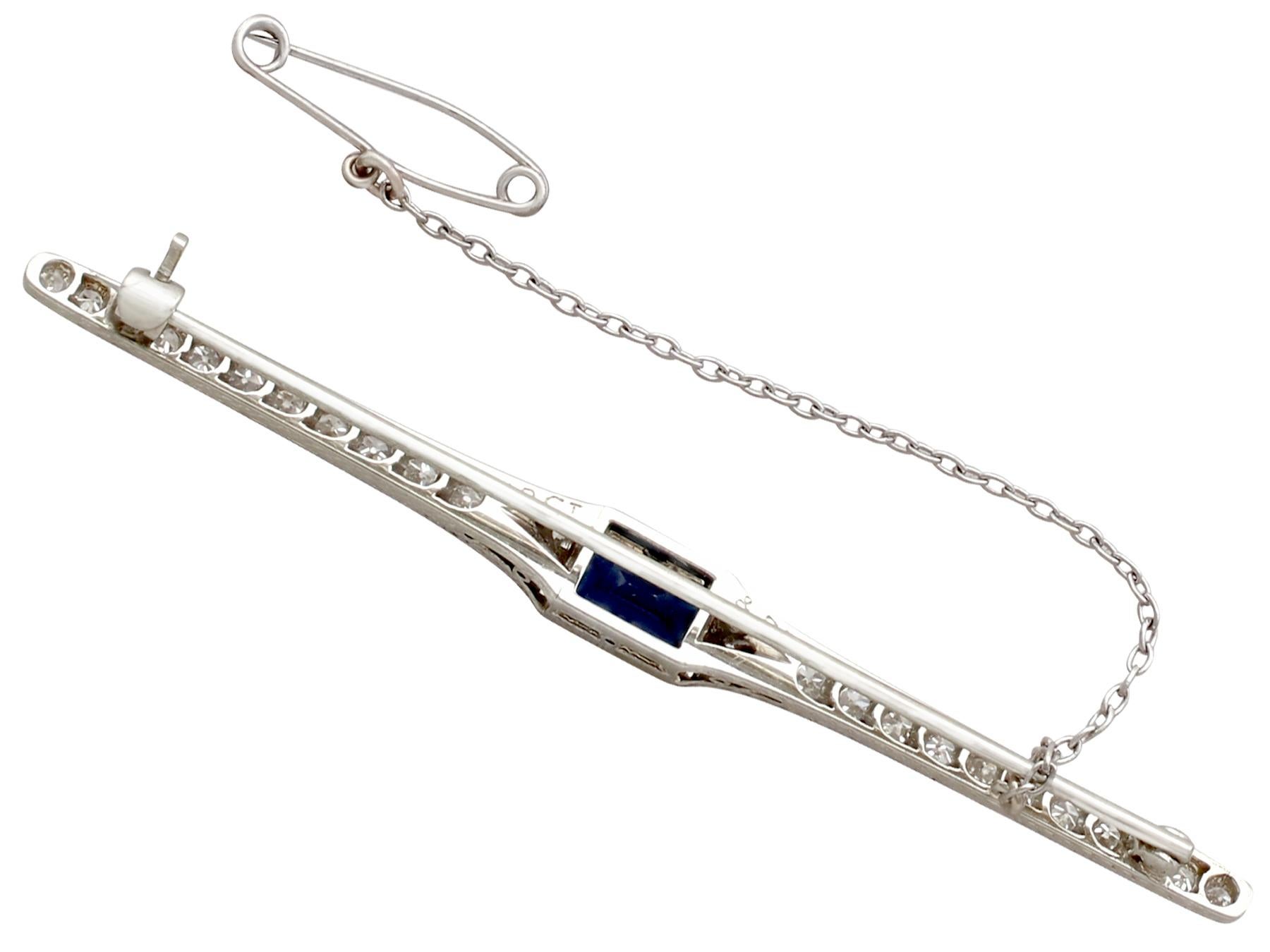 Women's or Men's 1.04 Carat Sapphire and 1.20 Carat Diamond White Gold and Platinum Bar Brooch