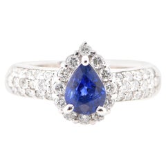 1.04 Carat Sapphire and Diamond Cluster Ring Set in Platinum
