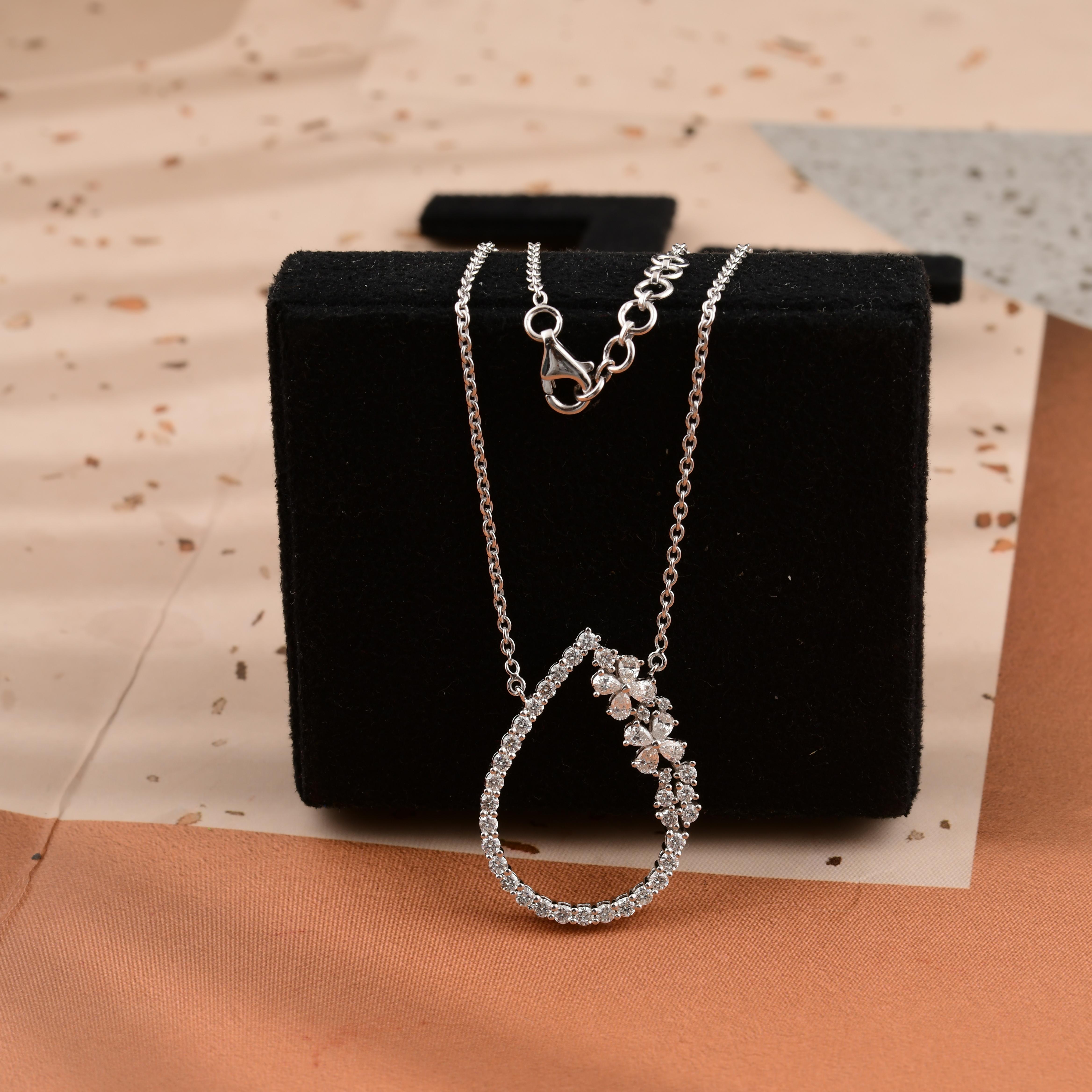 Taglio a goccia 1,04 Carati SI Chiarezza HI Colore Collana con ciondolo a pera in oro bianco 18 carati in vendita