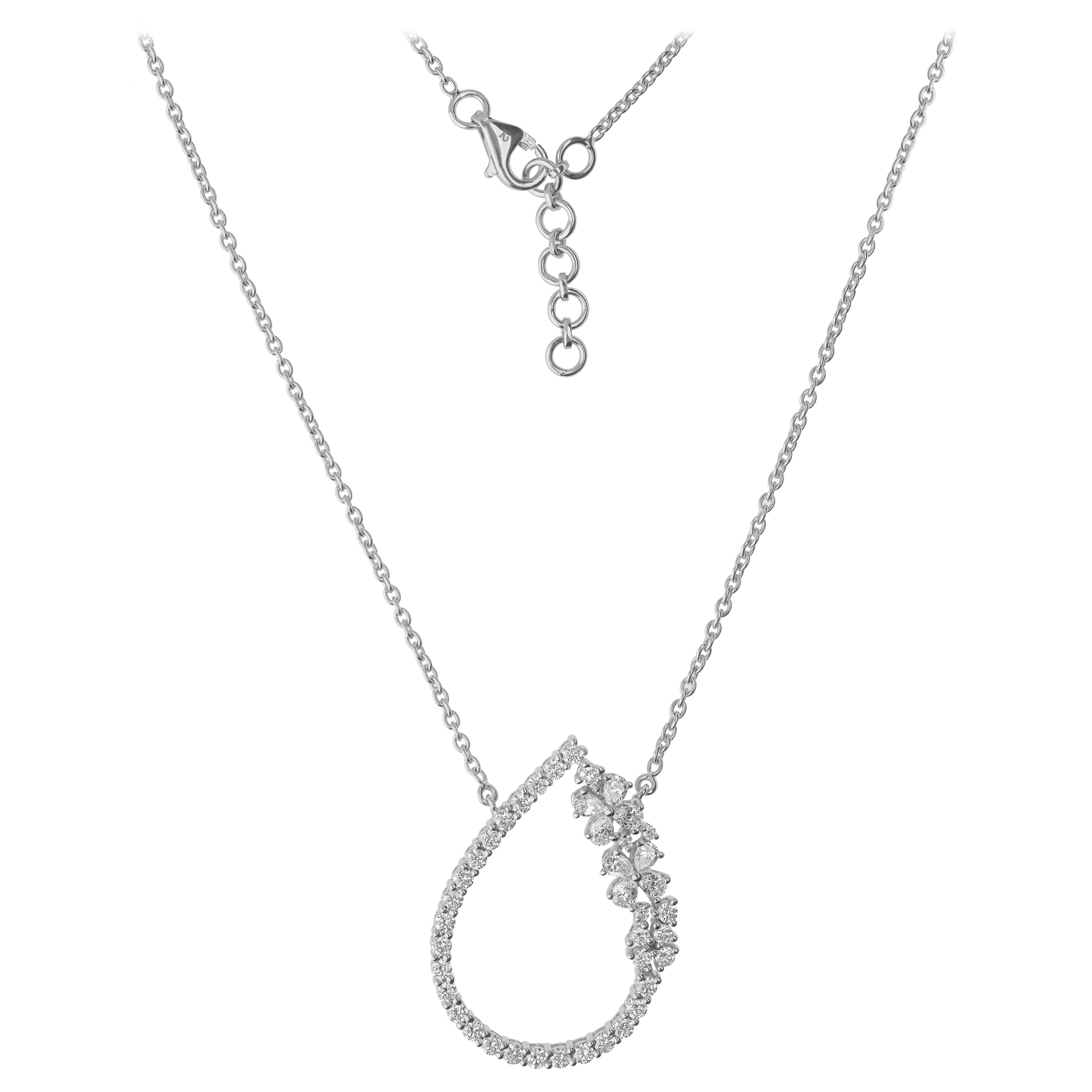 1,04 Carati SI Chiarezza HI Colore Collana con ciondolo a pera in oro bianco 18 carati