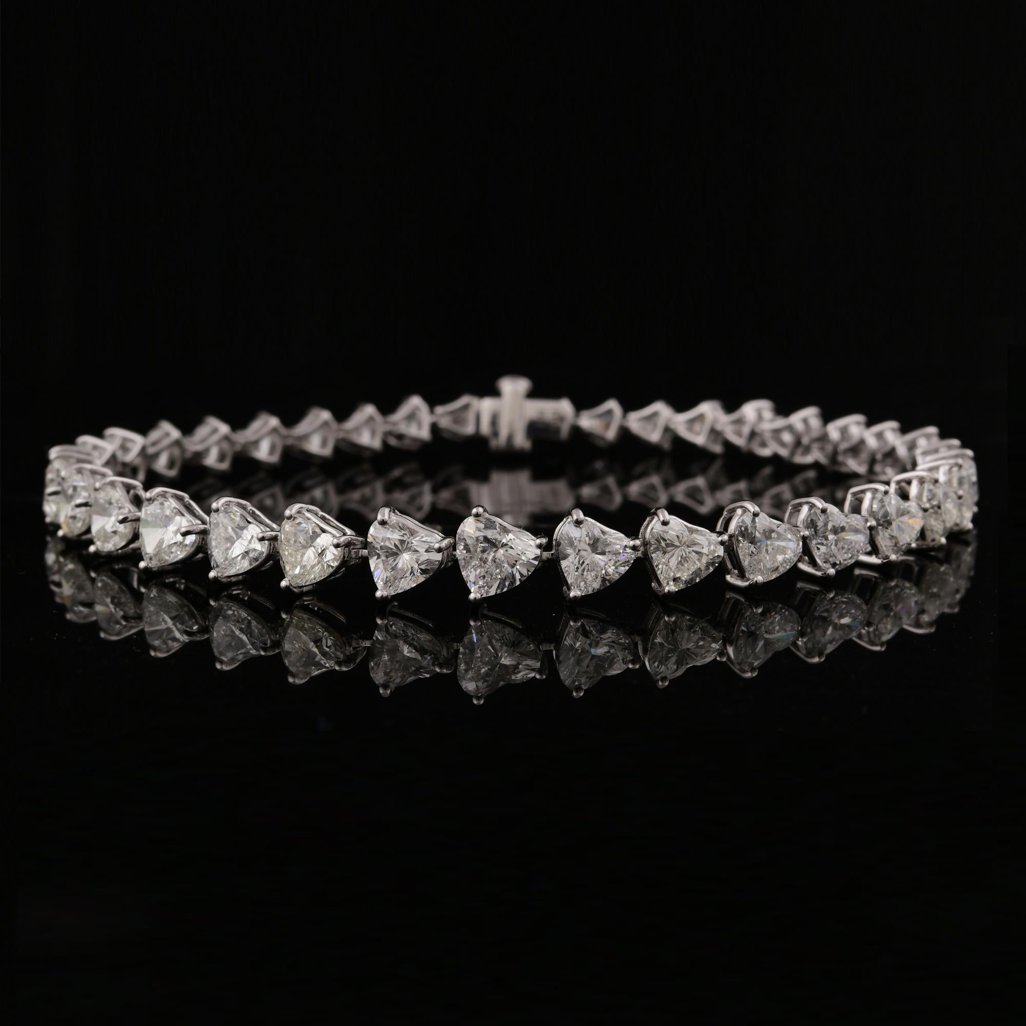 Modern 10.4 Carat SI Clarity HI Color Heart Diamond Tennis Bracelet 14 Karat White Gold For Sale