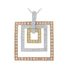 1.04 Carat Total Diamond Square Tri Tone Pendant in 14 Karat Gold