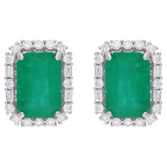 10,4 Karat sambischer Smaragd Edelstein Ohrstecker 1,45 Karat Diamant 18k Weißgold