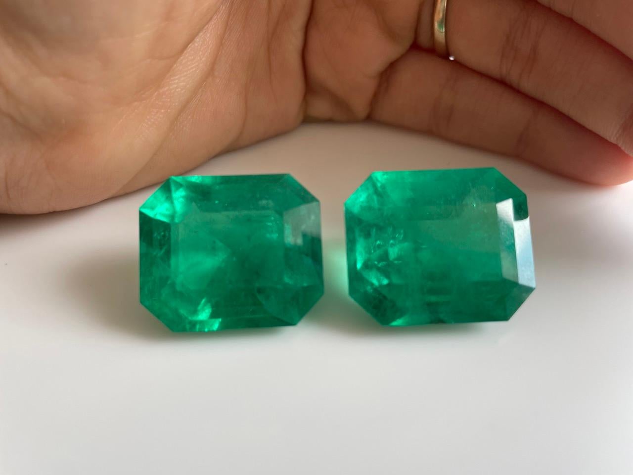 Paire de taille octogonale colombienne 104 carats Excellent état - En vente à Hong Kong, HK