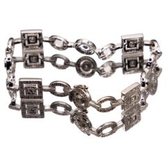 1.04 carats fine diamonds in geometric shaped links/ 14k White Gold Bracelet