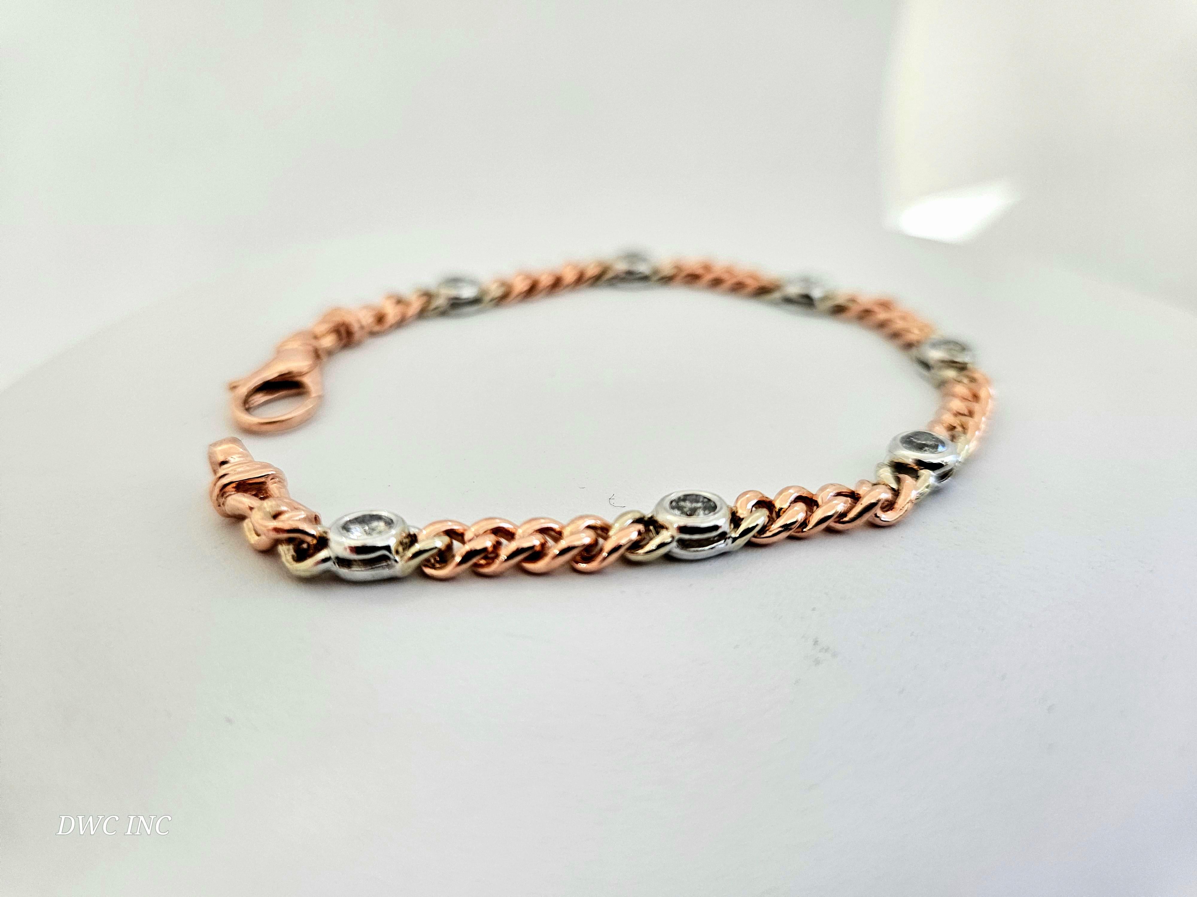 Round Cut 1.04 Carats Natural Diamond Cuban Bracelet 14 Karat Rose gold For Sale