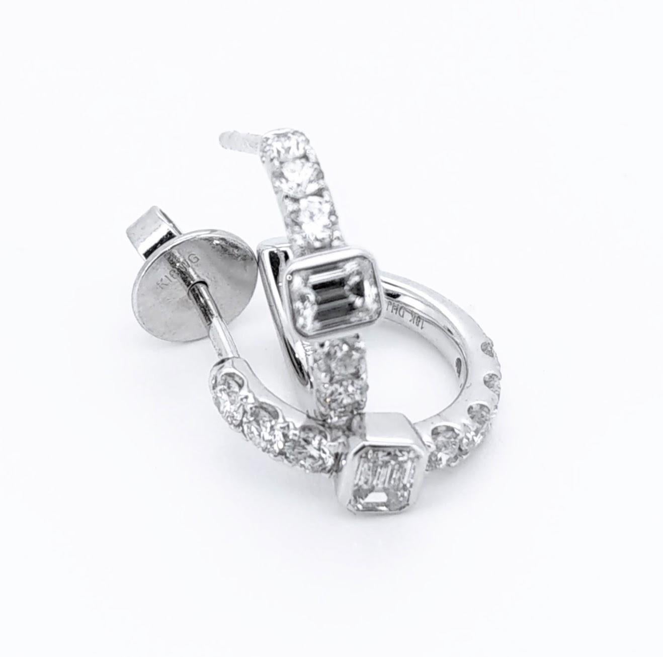 1,04 Karat natürliche Diamanten Runder Ring mit Smaragdschliff Ohrringe aus 18k Weißgold im Angebot 4