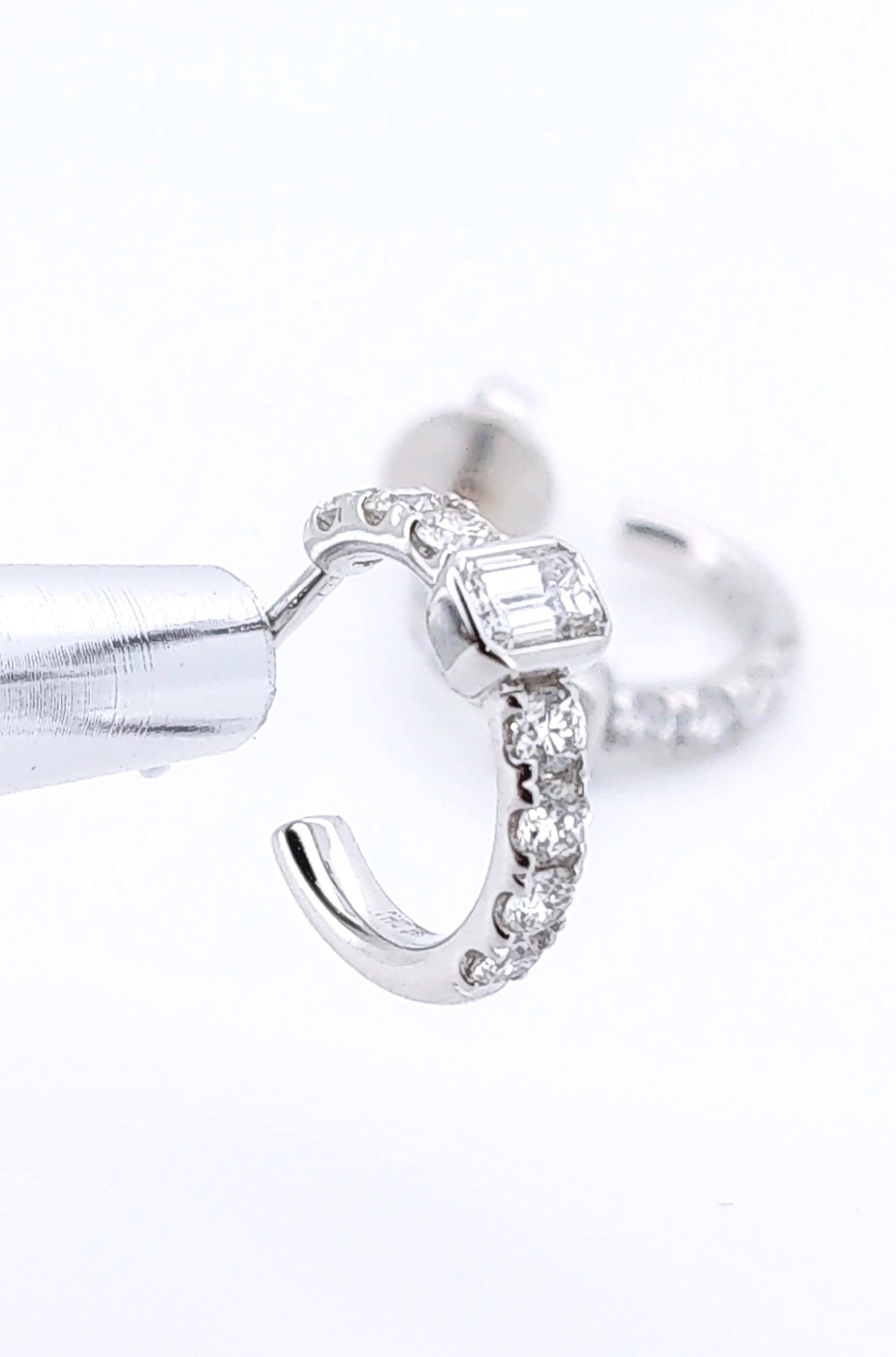 1,04 Karat natürliche Diamanten Runder Ring mit Smaragdschliff Ohrringe aus 18k Weißgold im Angebot 6