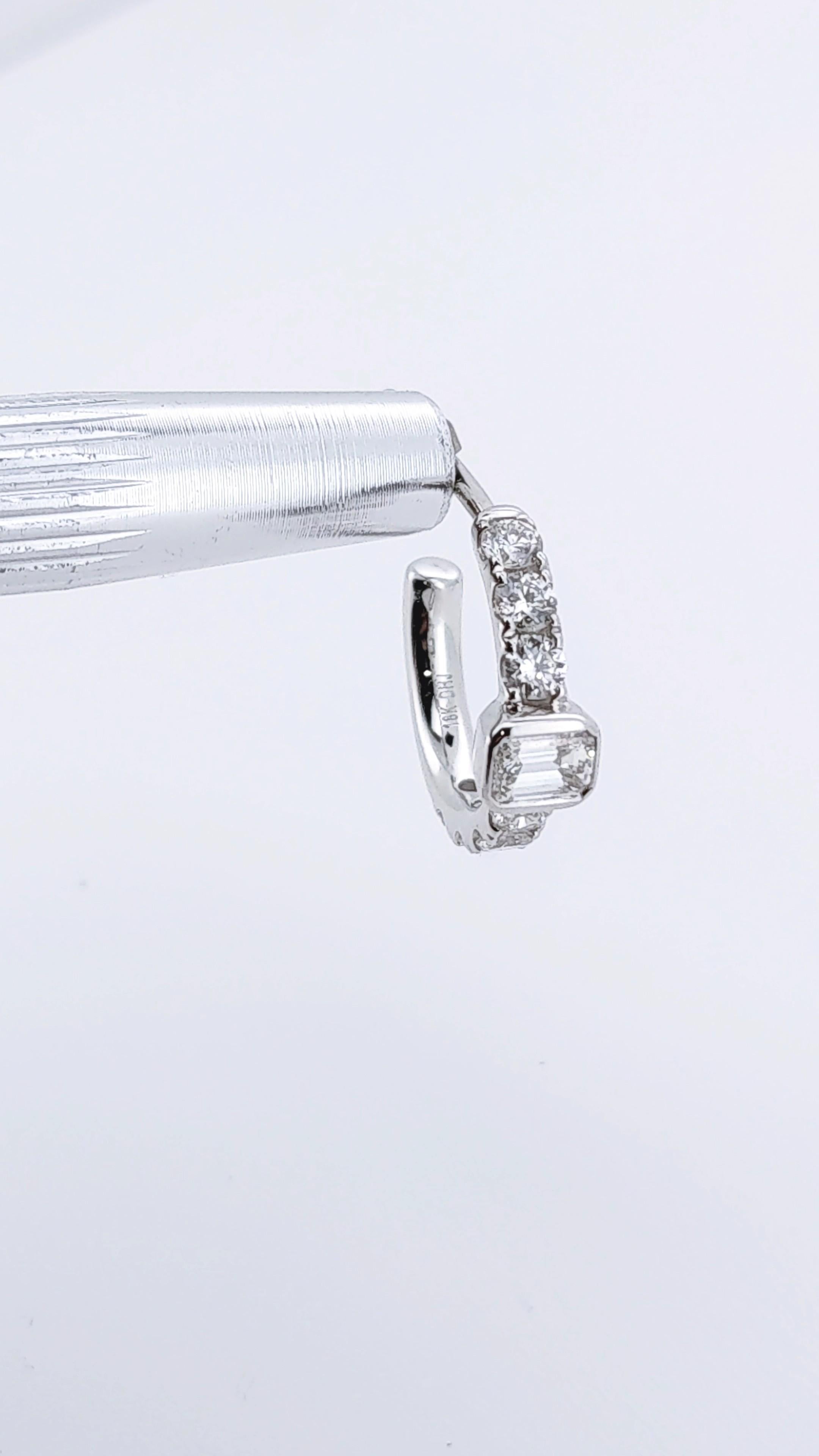 1,04 Karat natürliche Diamanten Runder Ring mit Smaragdschliff Ohrringe aus 18k Weißgold im Angebot 7