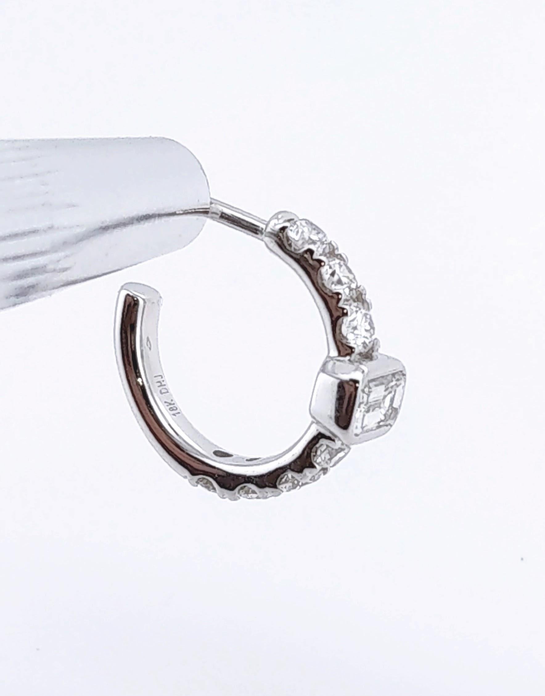 1,04 Karat natürliche Diamanten Runder Ring mit Smaragdschliff Ohrringe aus 18k Weißgold (Rundschliff) im Angebot