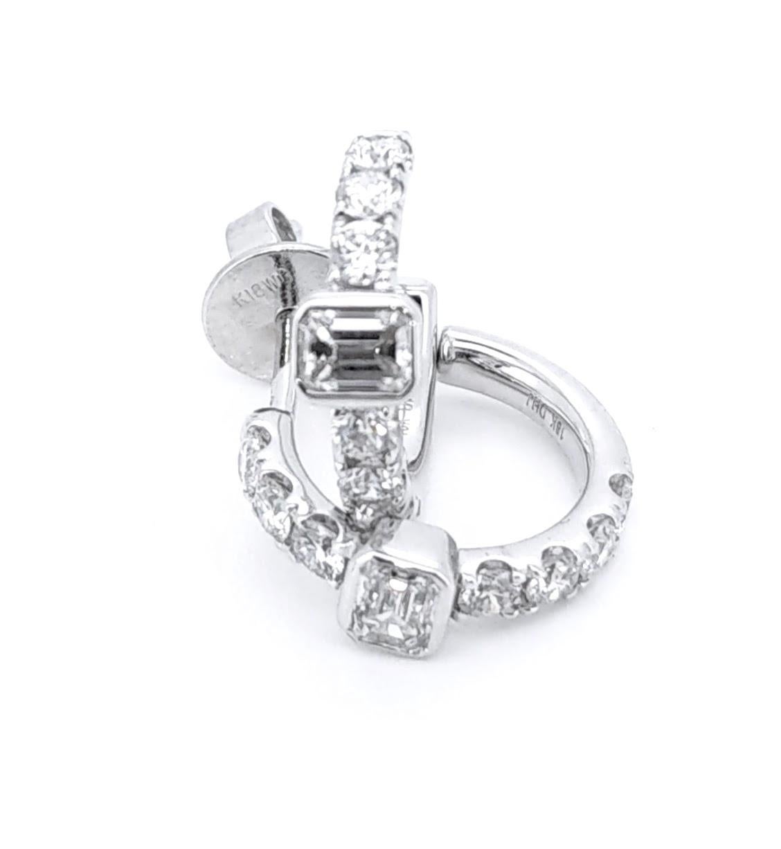 1,04 Karat natürliche Diamanten Runder Ring mit Smaragdschliff Ohrringe aus 18k Weißgold Damen im Angebot