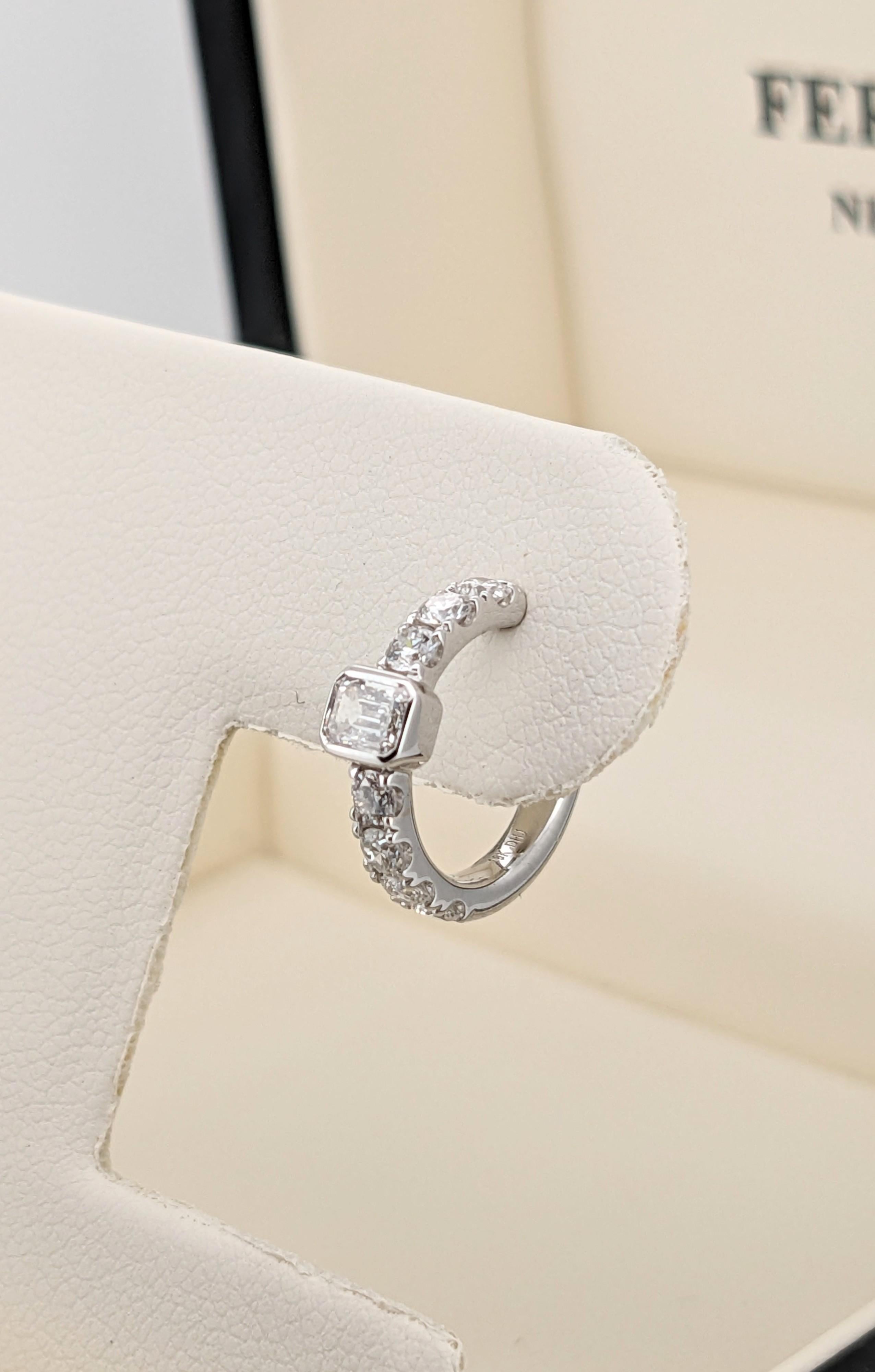 1,04 Karat natürliche Diamanten Runder Ring mit Smaragdschliff Ohrringe aus 18k Weißgold im Angebot 2