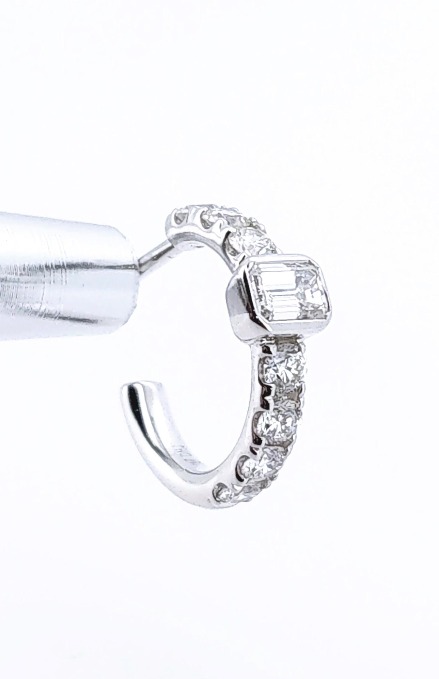 1,04 Karat natürliche Diamanten Runder Ring mit Smaragdschliff Ohrringe aus 18k Weißgold im Angebot 3