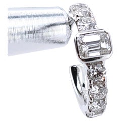 1.04 Carats natural Diamonds Round Hoop Emerald cut Earrings in 18k White Gold