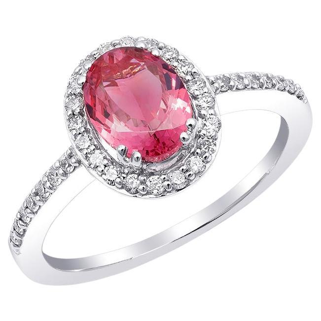 1.04 Carats Neon Tanzanian Spinel Diamonds set in 14K White Gold For Sale