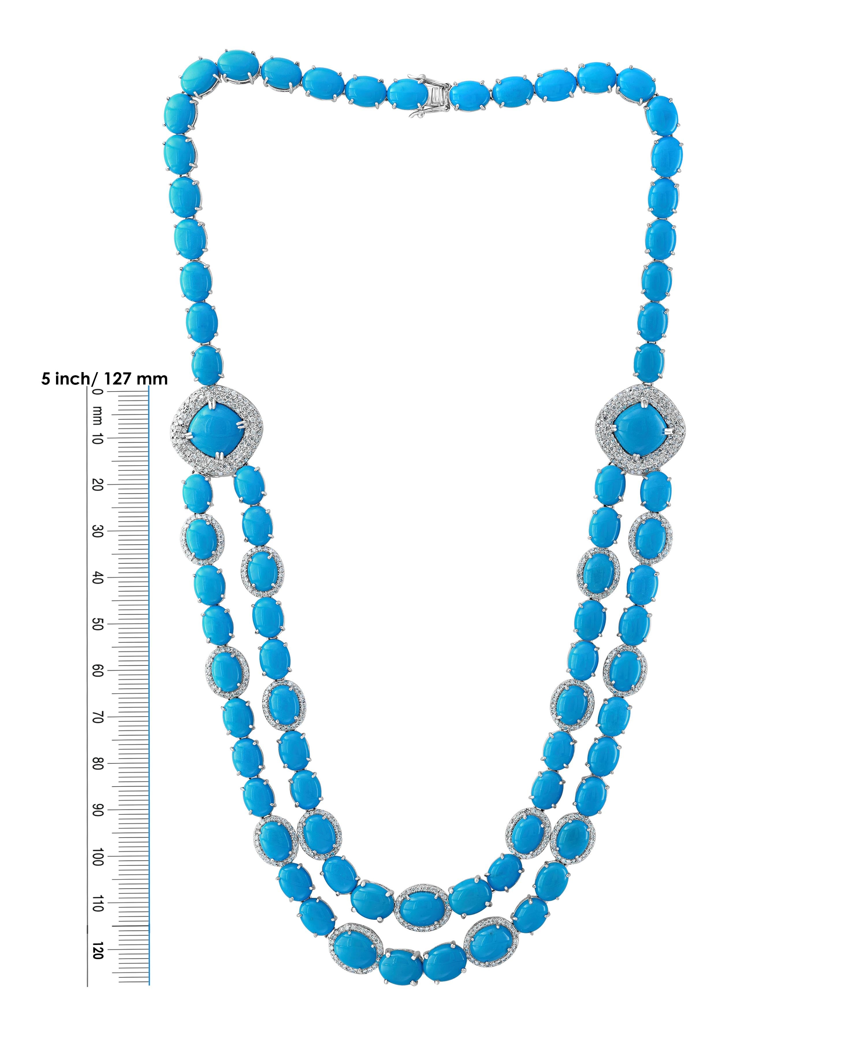 104 Carat Sleeping Beauty Turquoise Necklace and Earring Set, Bridal, 18 K Gold For Sale 3