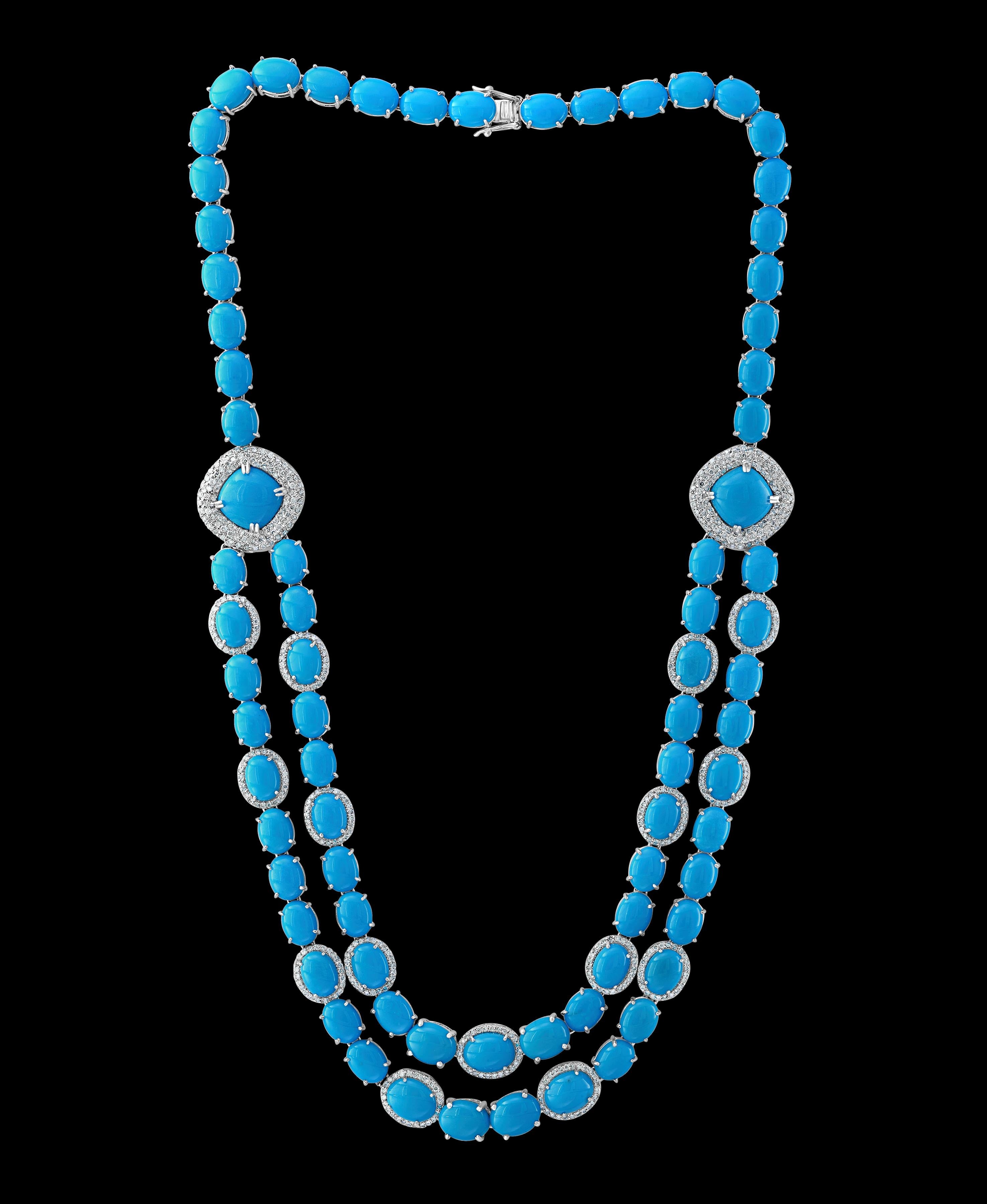 Oval Cut 104 Carat Sleeping Beauty Turquoise Necklace and Earring Set, Bridal, 18 K Gold For Sale