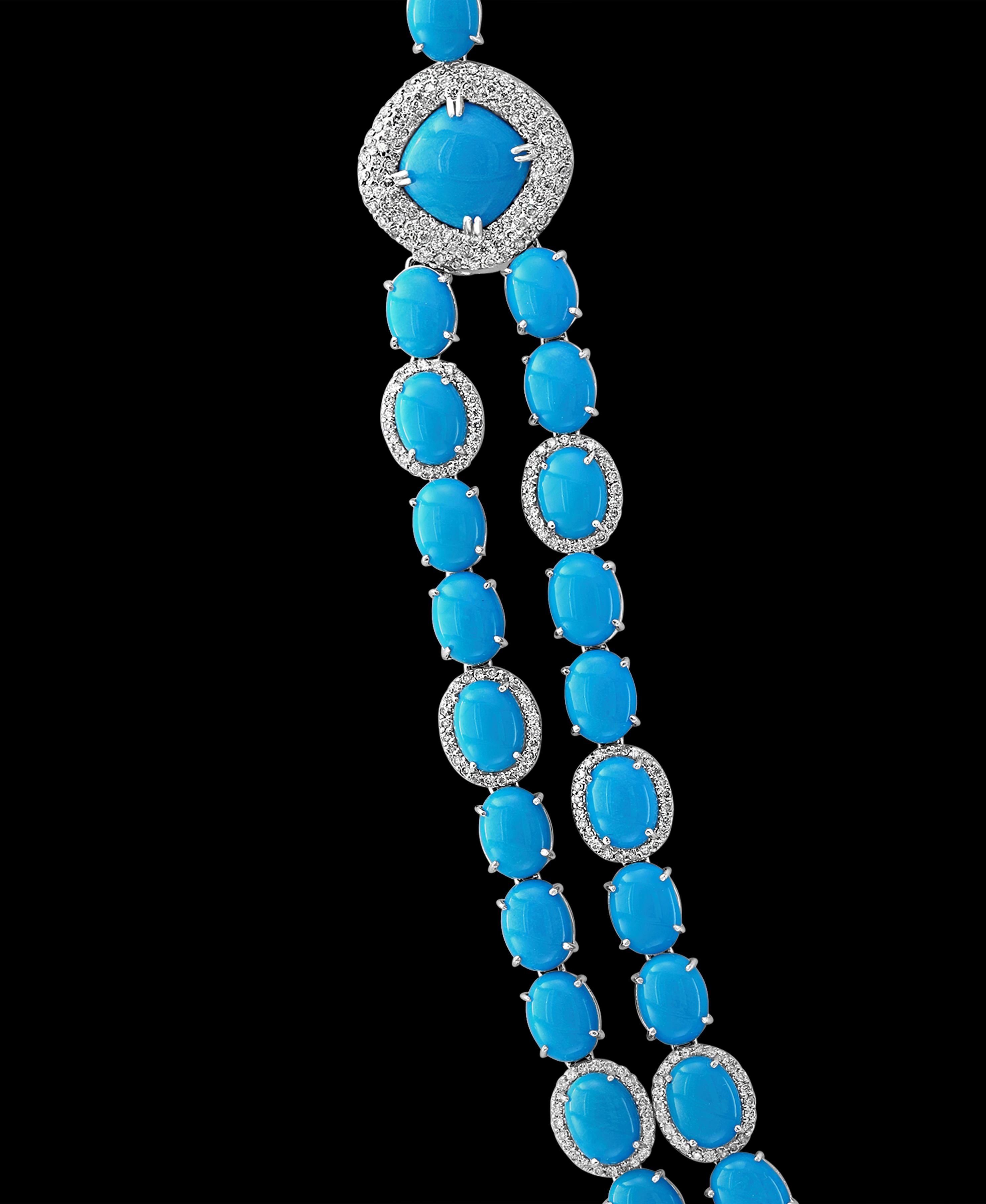Women's 104 Carat Sleeping Beauty Turquoise Necklace and Earring Set, Bridal, 18 K Gold For Sale