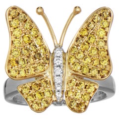 1.04 Carats Yellow and White Diamond White and Yellow Gold Butterfly Ring