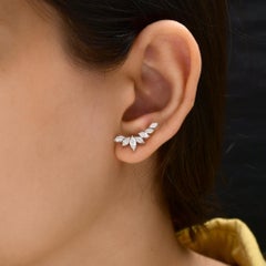 1.04 Ct Marquise Cluster Diamond Ear Climber Stud Earrings 18 Karat White Gold