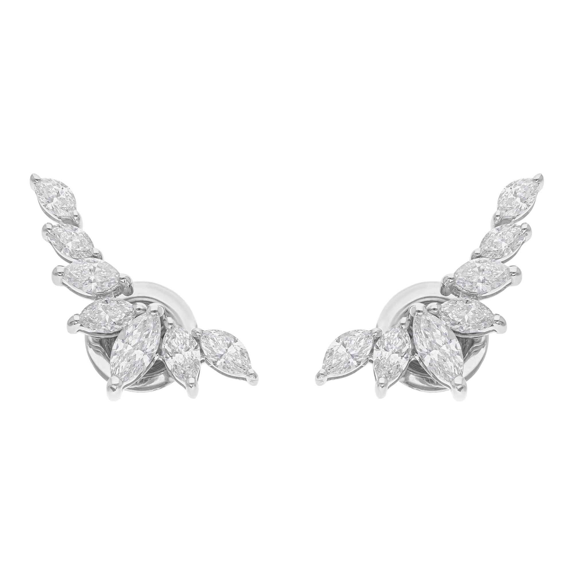 1.04 Ct Marquise Cluster Diamond Ear Climber Stud Earrings 18 Karat White Gold