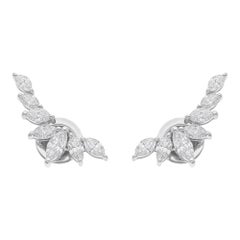 1.04 Ct Marquise Cluster Diamond Ear Climber Stud Earrings 18 Karat White Gold