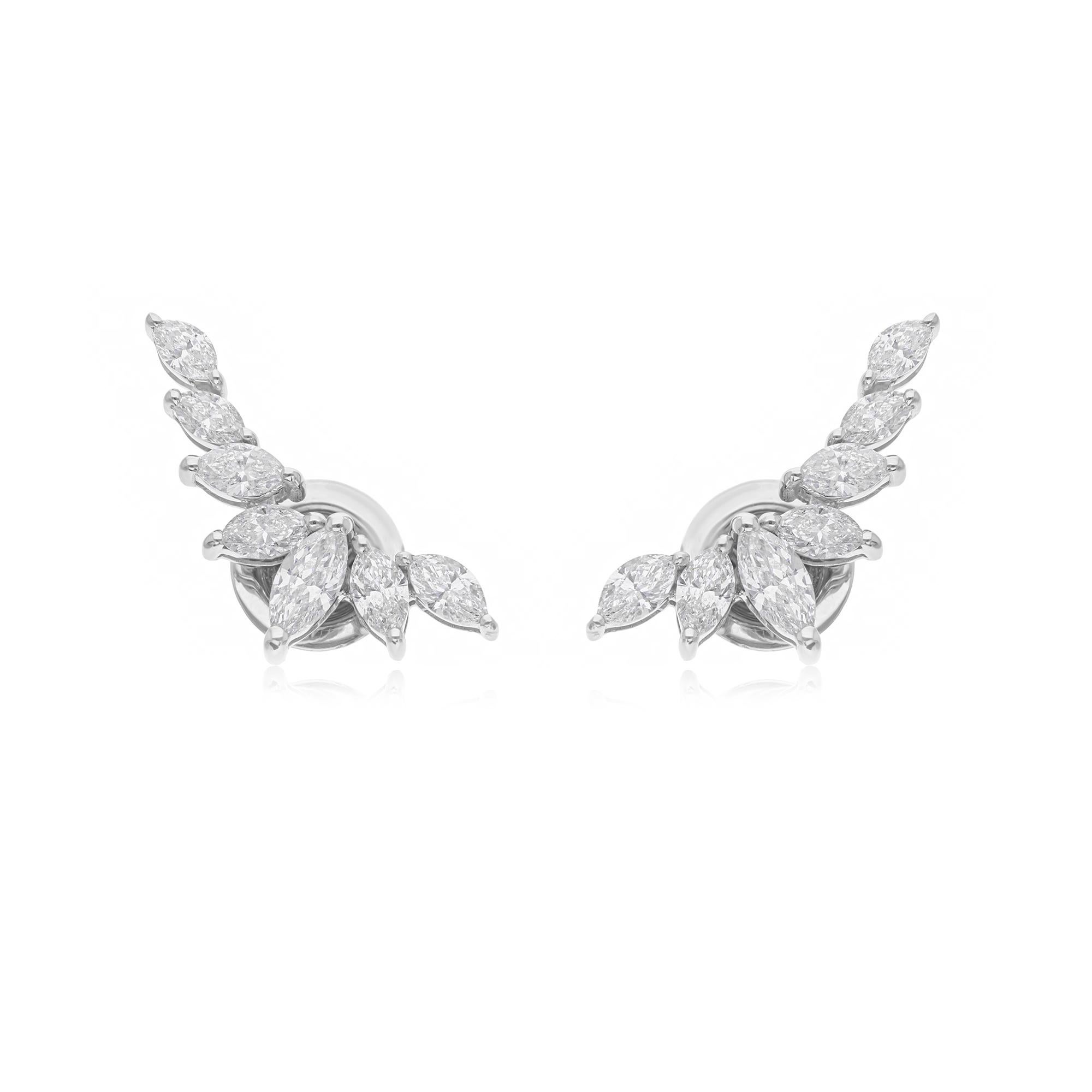 1.04 Ct Marquise Cluster Diamond Ear Climber Earrings 18 Karat White Gold