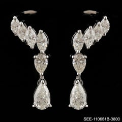 1.04 Ct Natural Diamond Marquise & Pear Cut Cluster Drop Earrings 18K White Gold