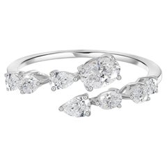 1.04 Ct Natural Oval & Pear Diamond Graduated Cluster Ring in 18K White Gold