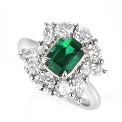 1.04 ct Natural Vivid Green Zambian Emerald and Diamond Ring Made in Platinum