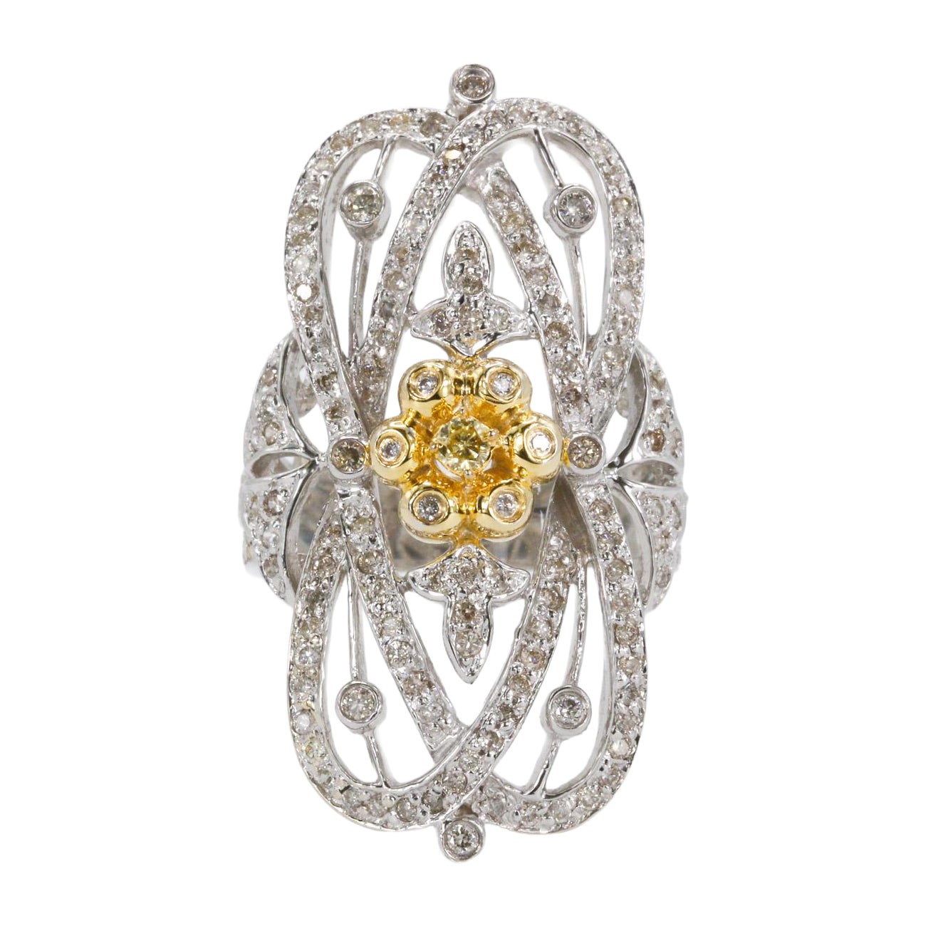 1.04 CTW Round Brilliant Diamond Statement Ring in 18k Two-Tone Gold in vendita