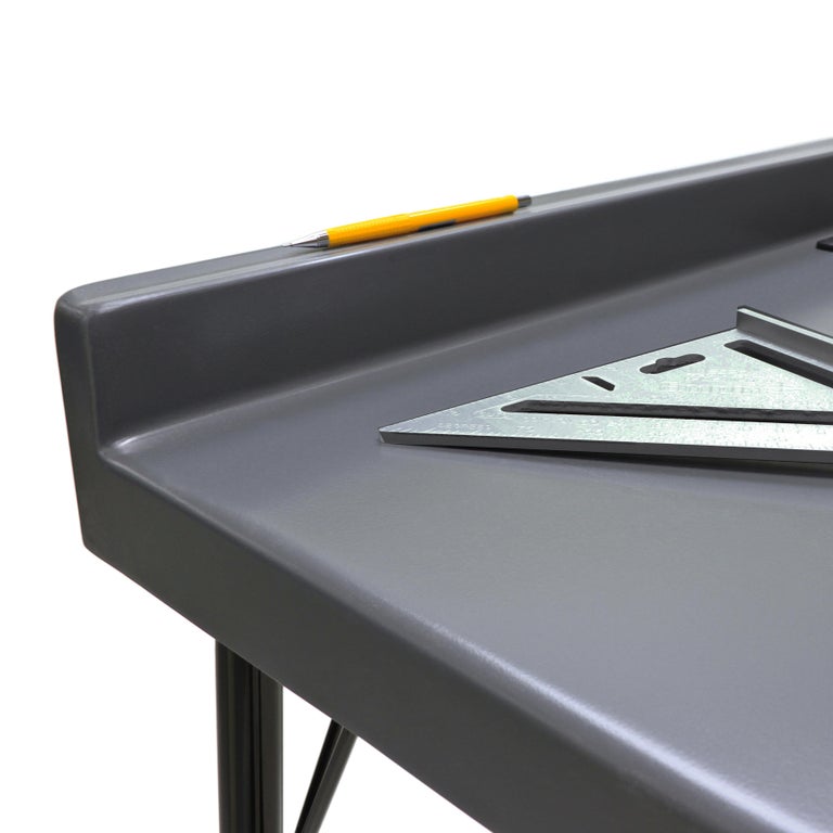 104 Desk in Fiberglass with Powder Coated Steel Legs and Grommet at