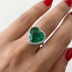 10.40 Carat Colombian Emerald Heart-Shape Diamond Platinum Ring, AGL Certified