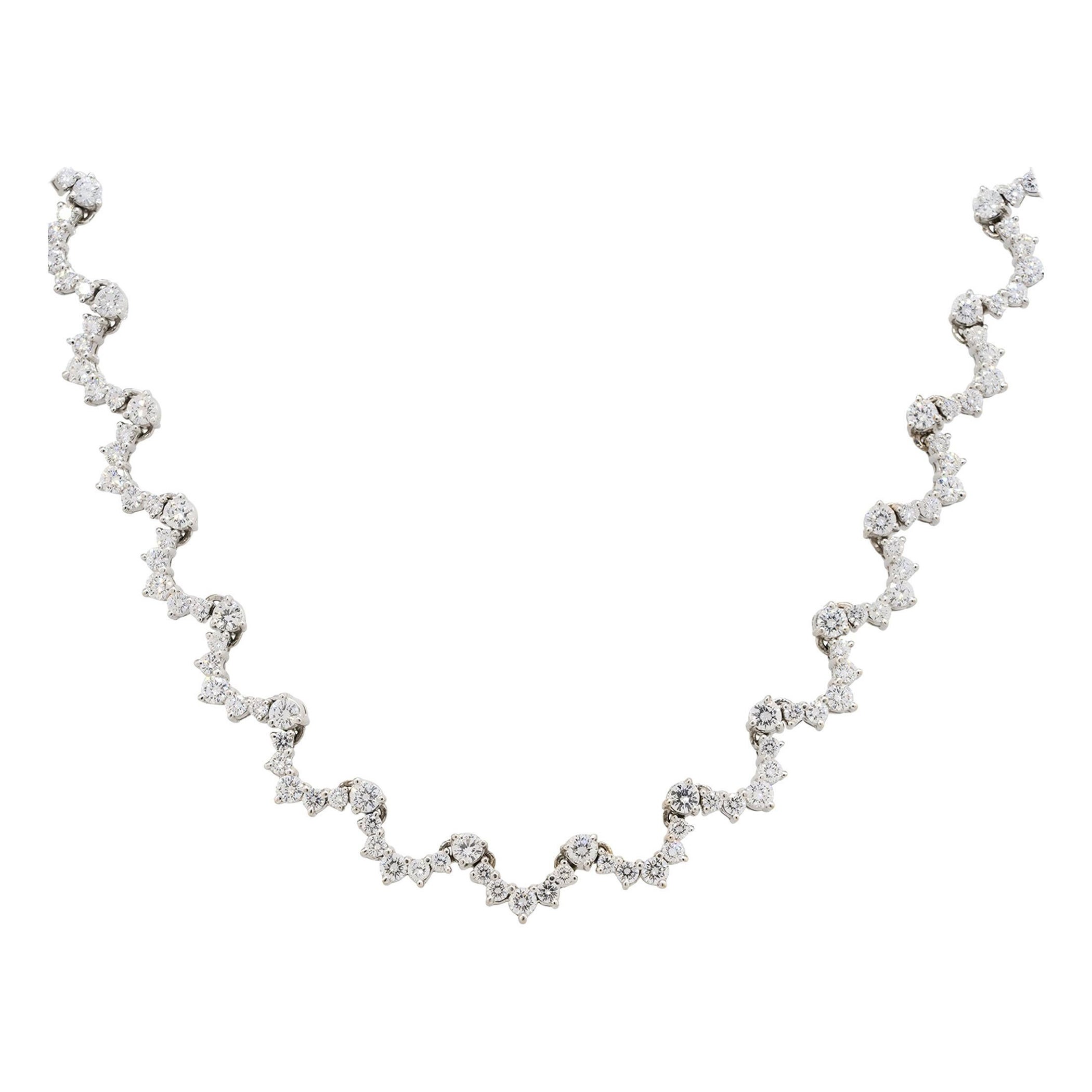 10.40 Carat Diamond Scalloped Necklace 14 Karat in Stock For Sale