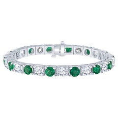 10.40 Carat Emerald & 8.50 Carat Diamond Tennis Bracelet, 14k White Gold