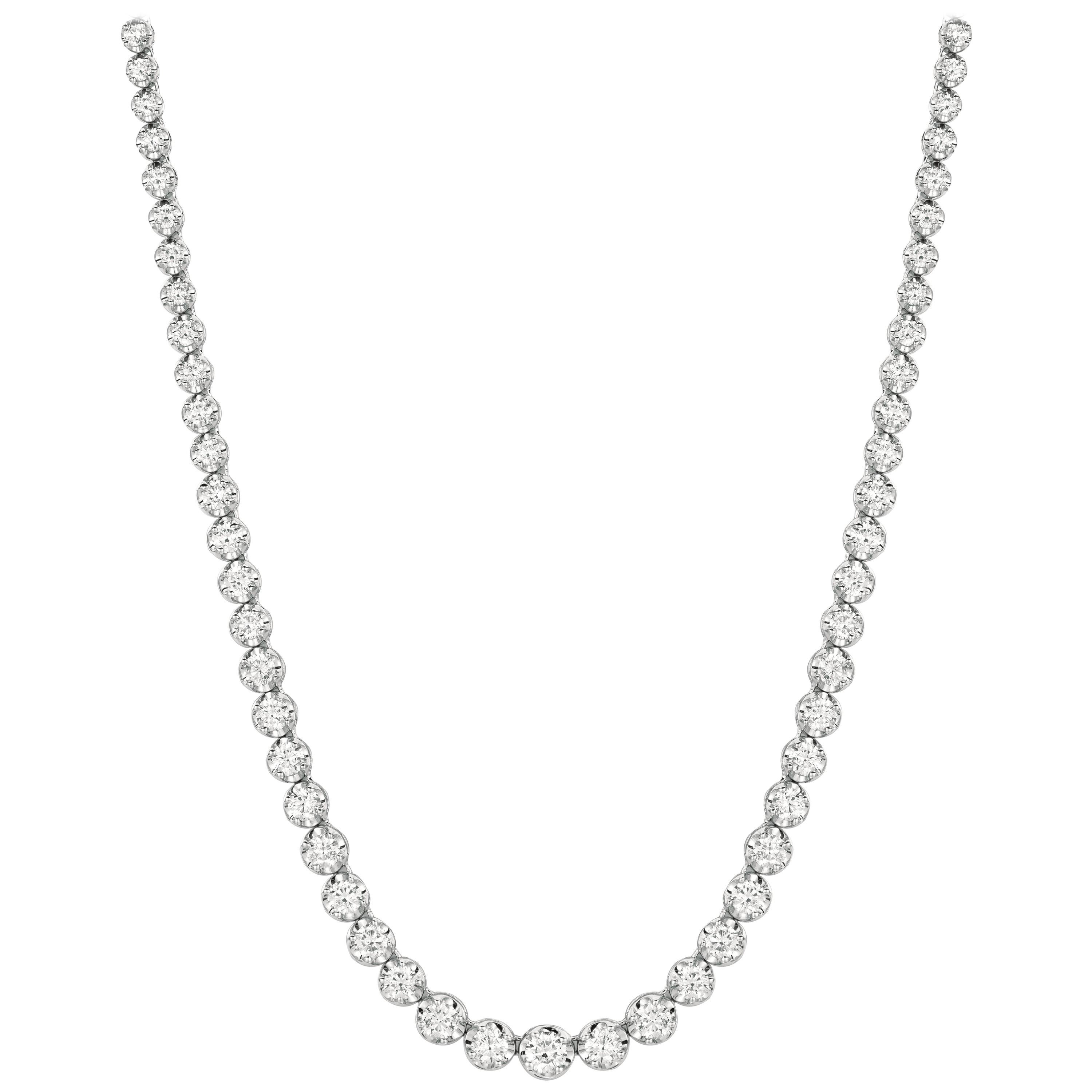 10.40 Carat Natural Diamond Tennis Necklace G SI 14 Karat White Gold