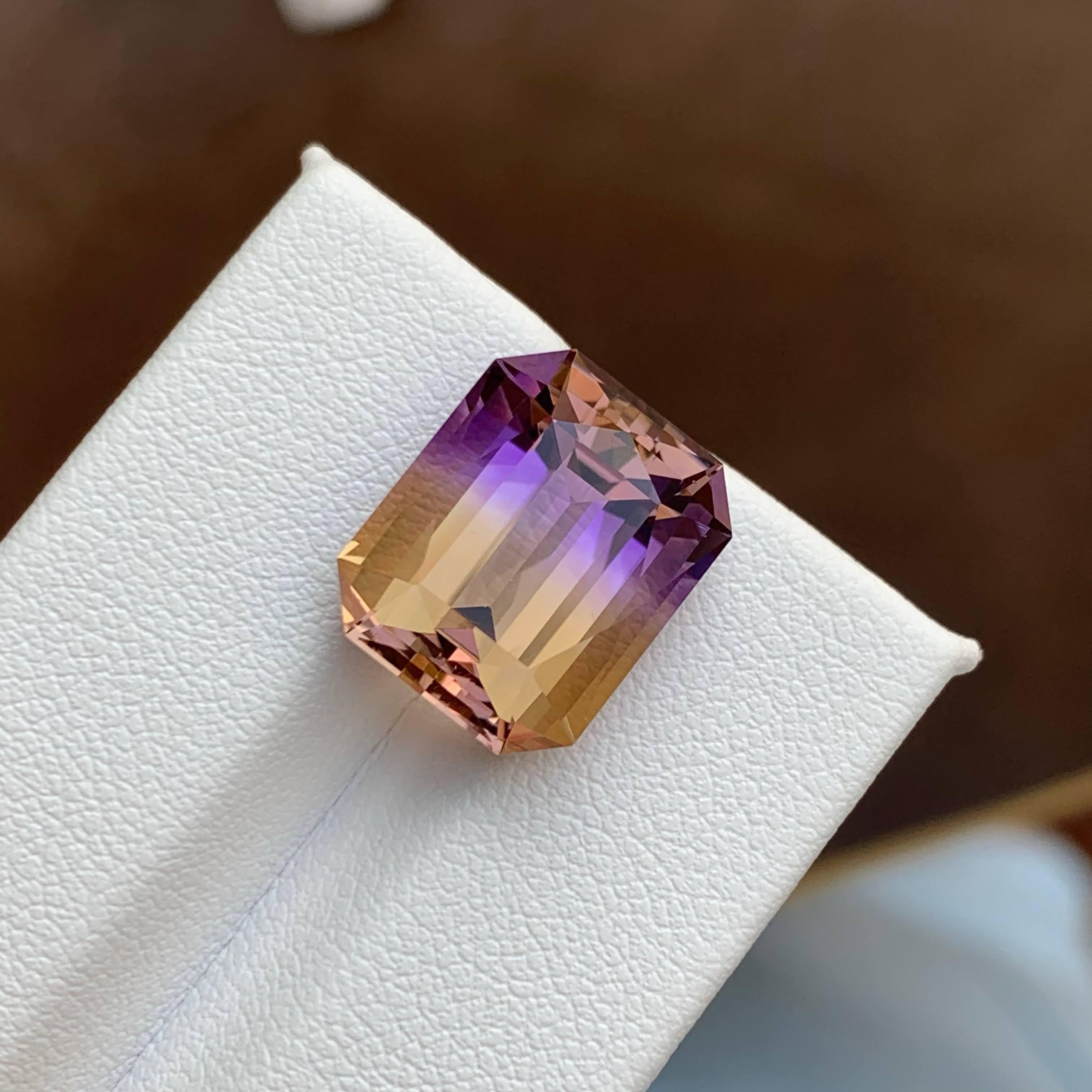 Women's or Men's 10.40 Carat Natural Loose Beautiful Ametrine Stone Emerald Cut Bolivia Gemstone For Sale