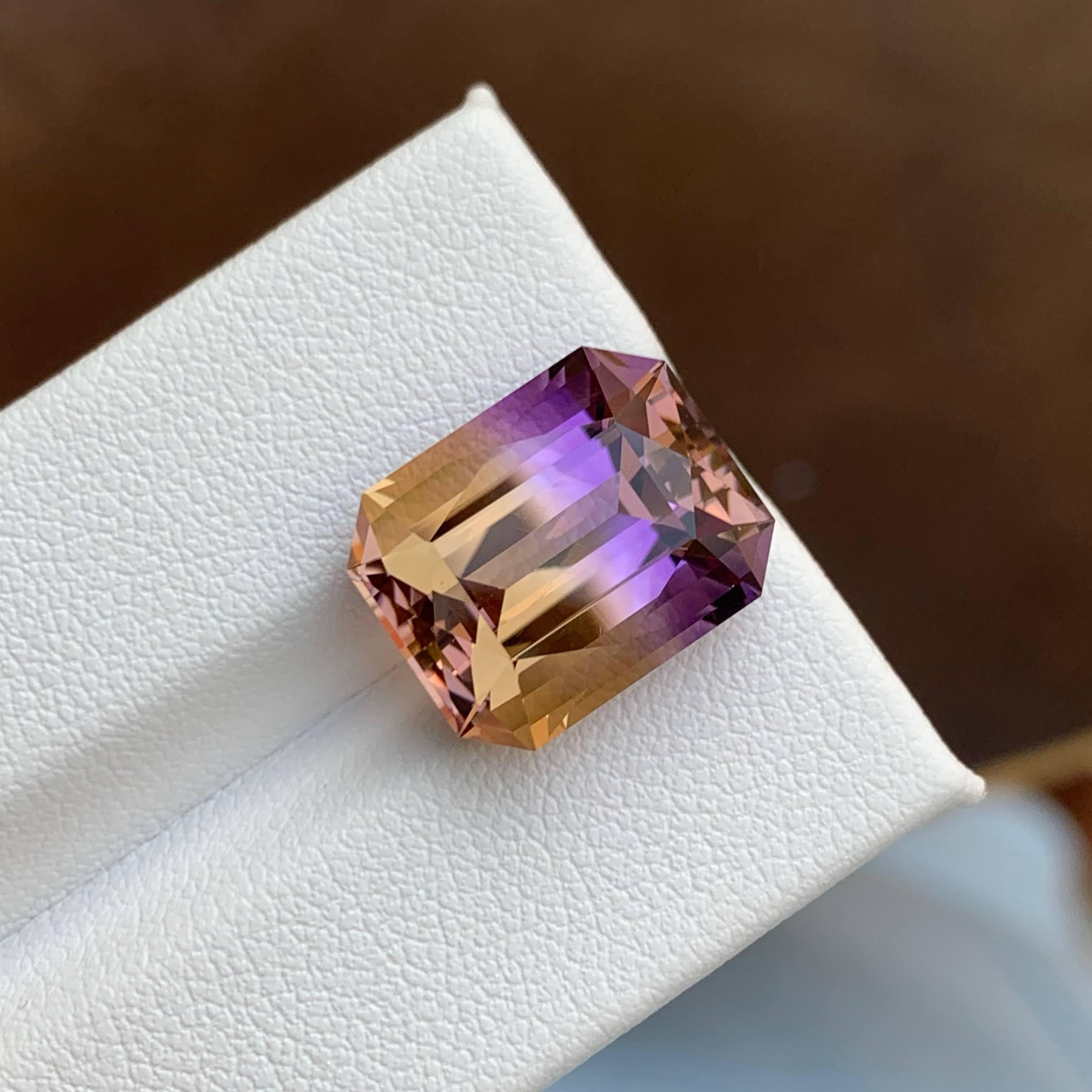 10.40 Carat Natural Loose Beautiful Ametrine Stone Emerald Cut Bolivia Gemstone For Sale 3