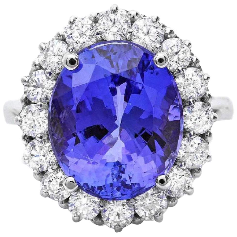 10.40 Carat Natural Very Nice Looking Tanzanite and Diamond 14 Karat Solid White For Sale