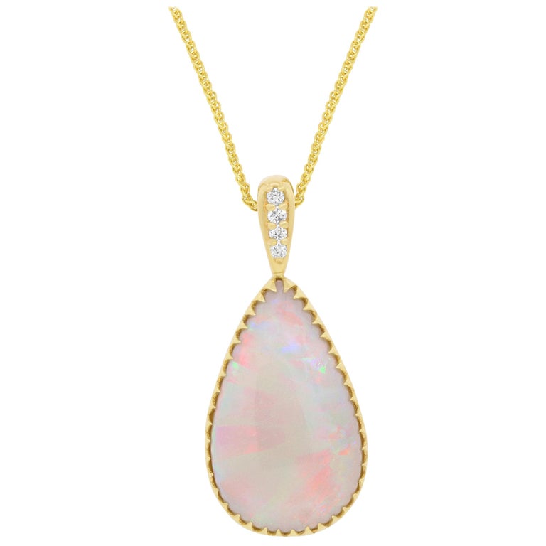 10.40 Carat Pear Shape Opal and Diamond Pendant For Sale at 1stdibs