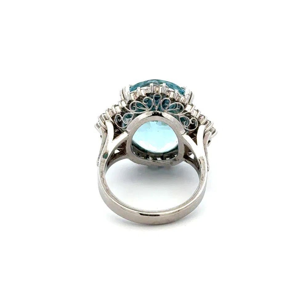 Mixed Cut 10.40 Carat Oval Aquamarine and Diamond Platinum Statement Vintage Cocktail Ring For Sale