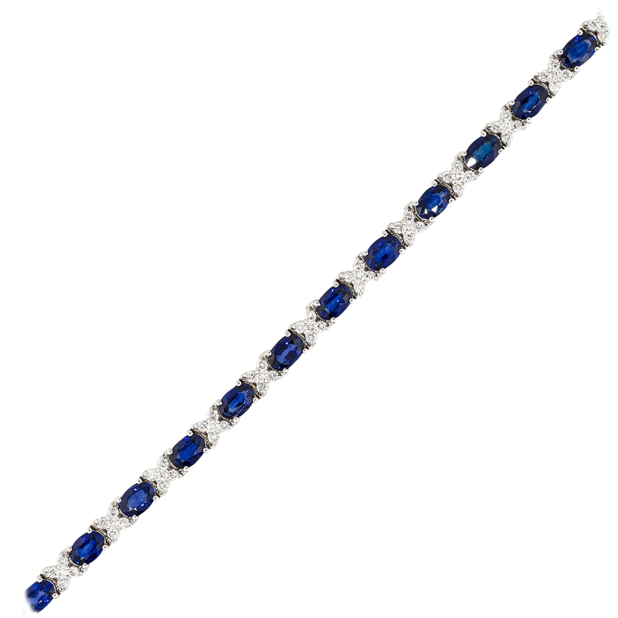 10.40 Carat Oval Sapphire Straight Bracelet with Diamonds 18 Karat in Stock