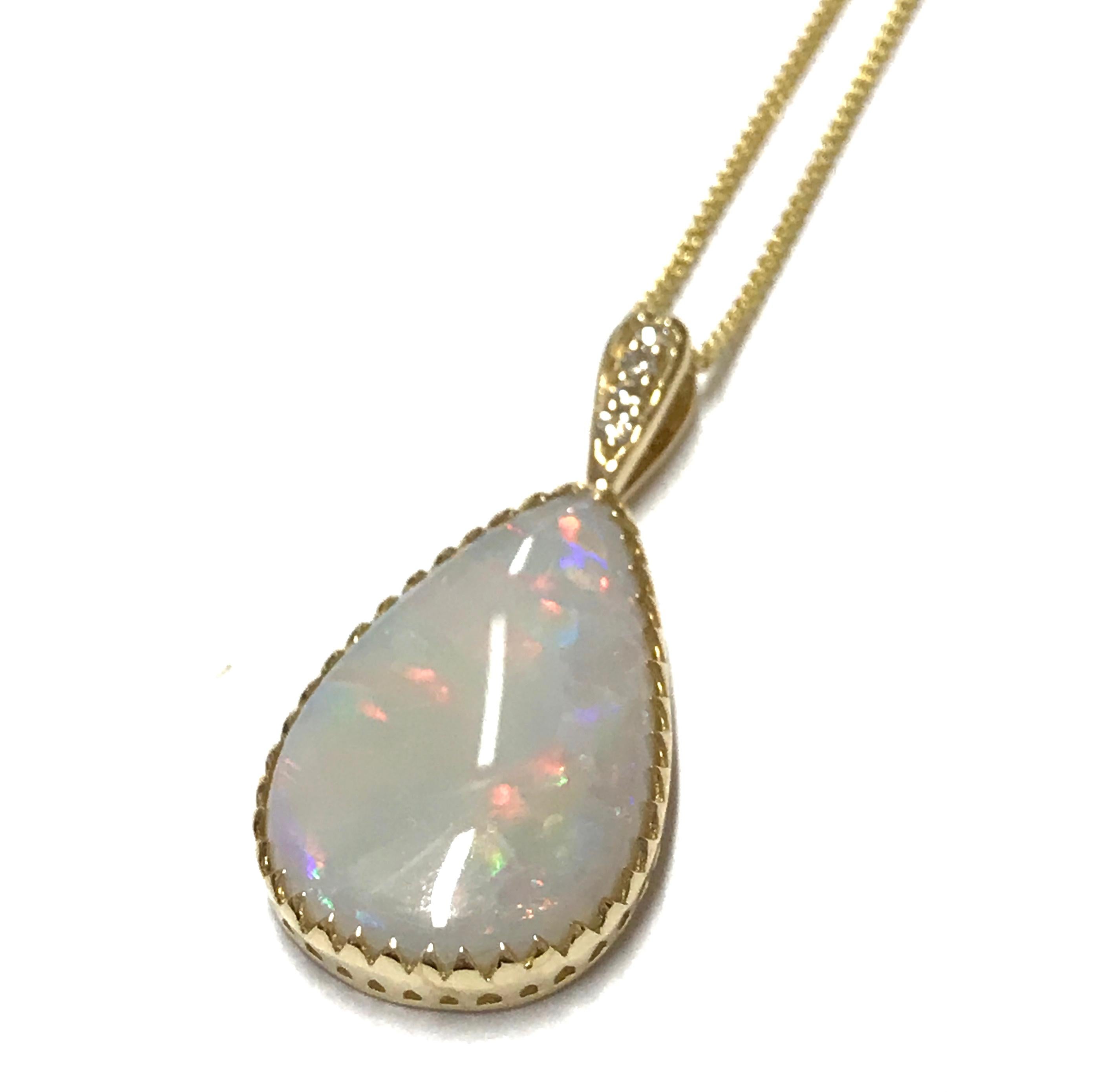 Contemporary 10.40 Carat Pear Shape Opal and Diamond Pendant