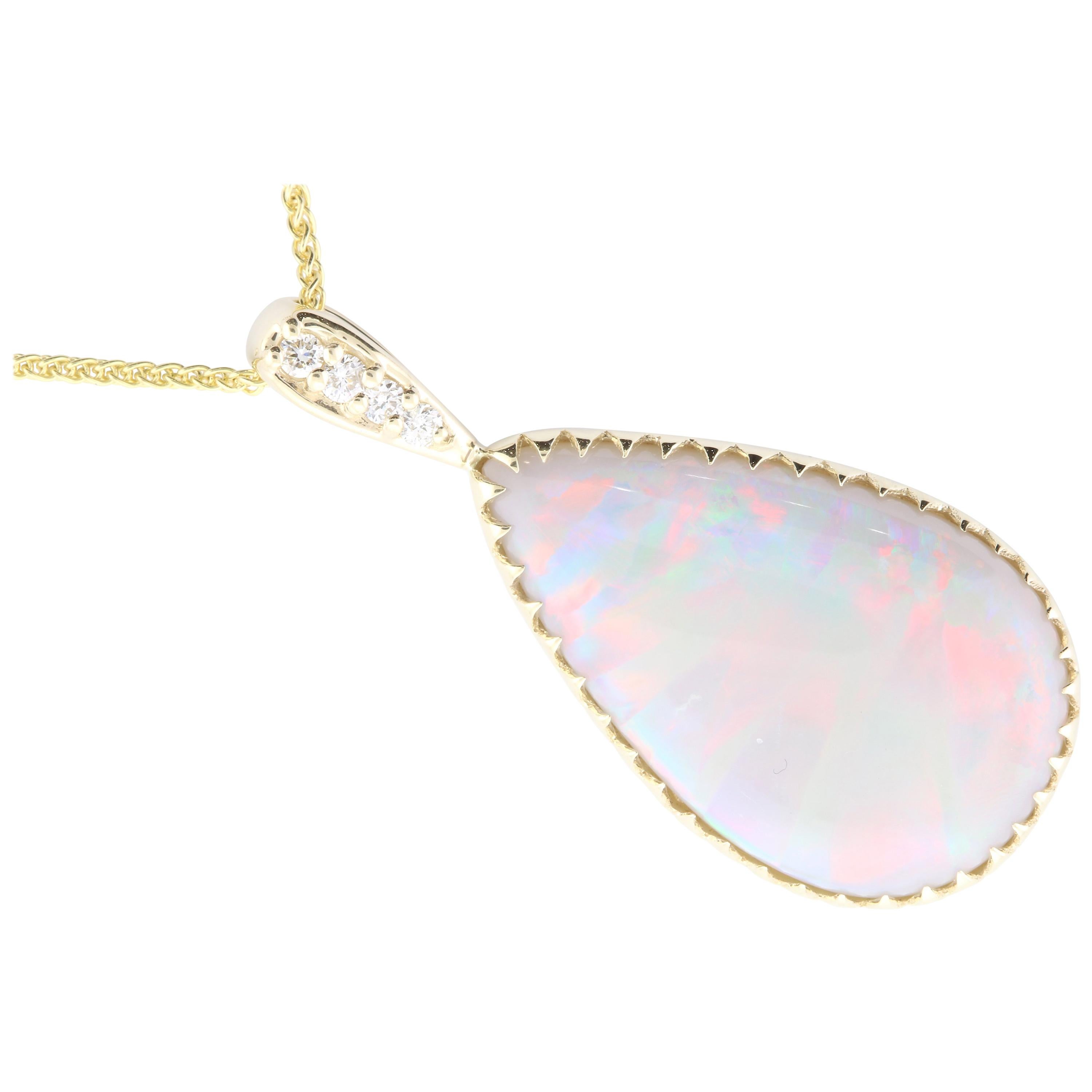 10.40 Carat Pear Shape Opal and Diamond Pendant In New Condition In GREAT NECK, NY