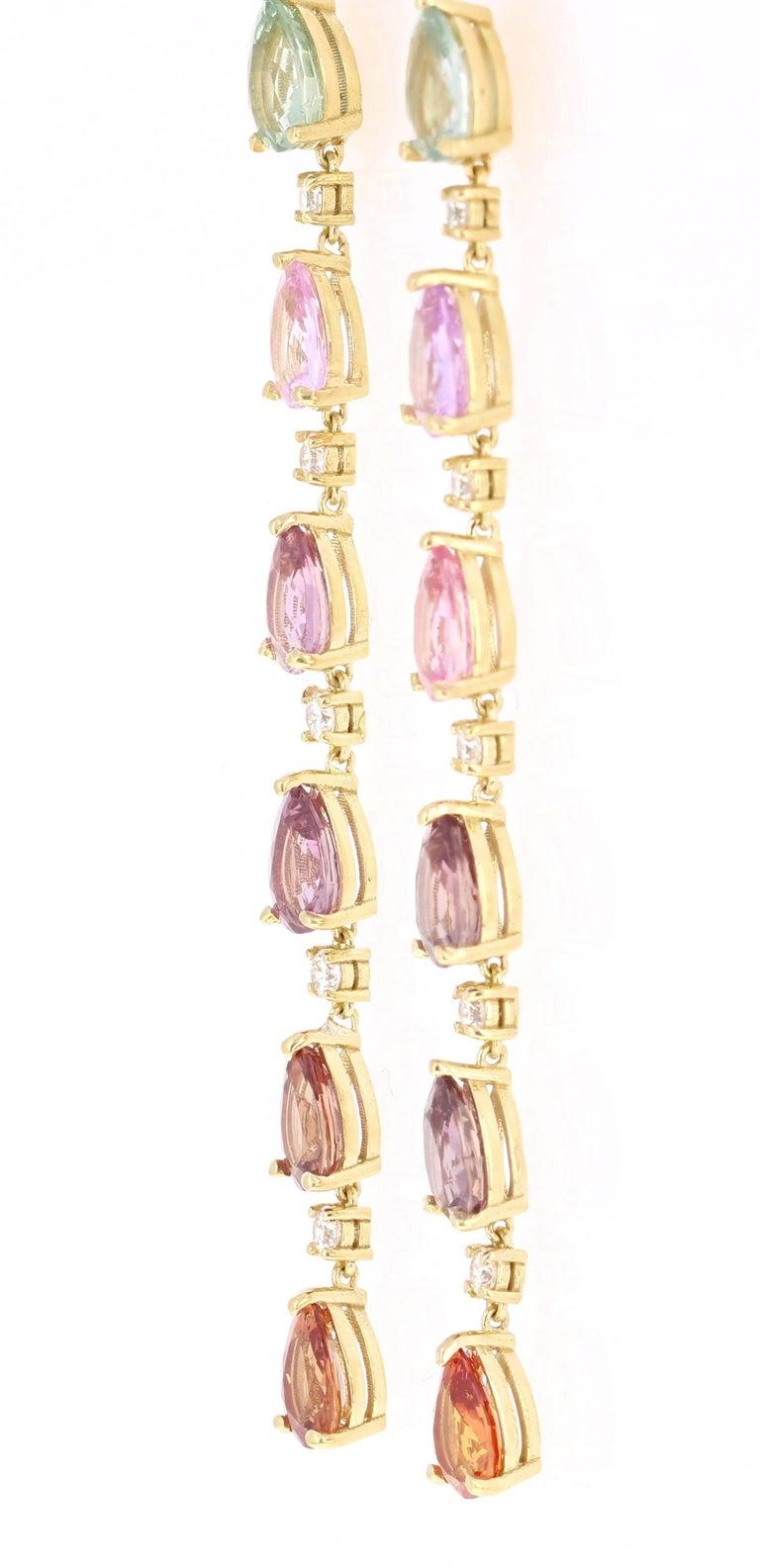 Modern 10.40 Carat Sapphire Diamond Yellow Gold Dangle Earrings For Sale